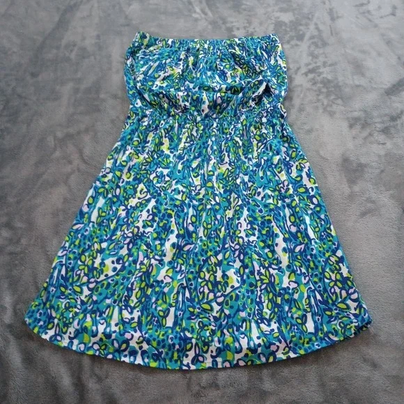 Lilly Pulitzer Windsor Sea Strapless Dress Womens Small Blue Green Pima Cotton - Picture 2 of 16